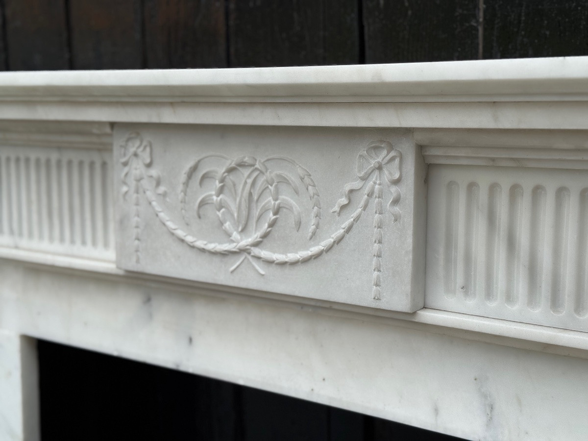 Neoclassical White Carrara Marble Fireplace Circa 1930 -photo-4