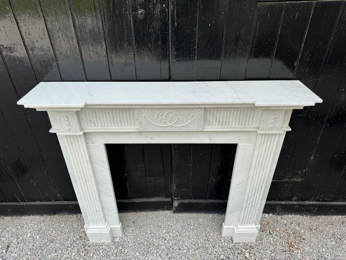 Neoclassical White Carrara Marble Fireplace Circa 1930 -photo-1