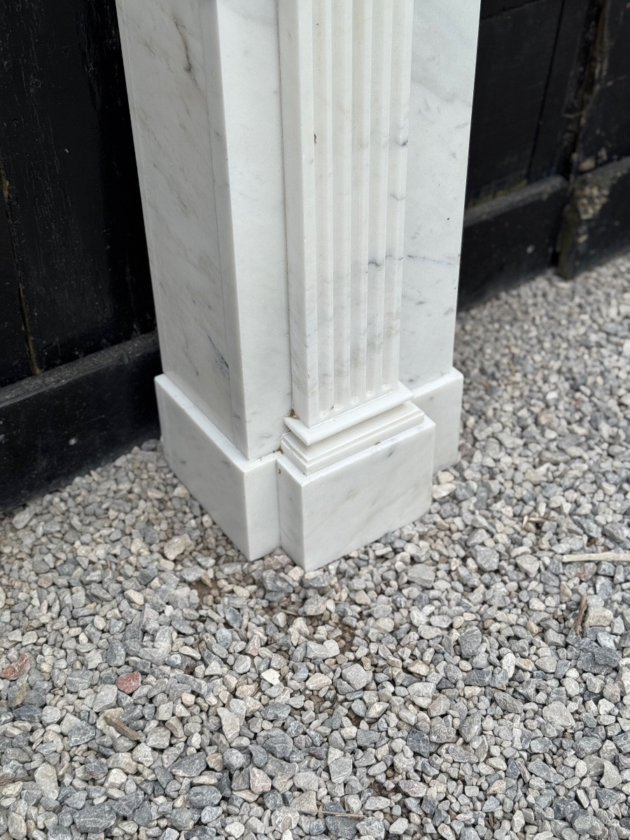 Neoclassical White Carrara Marble Fireplace Circa 1930 -photo-3