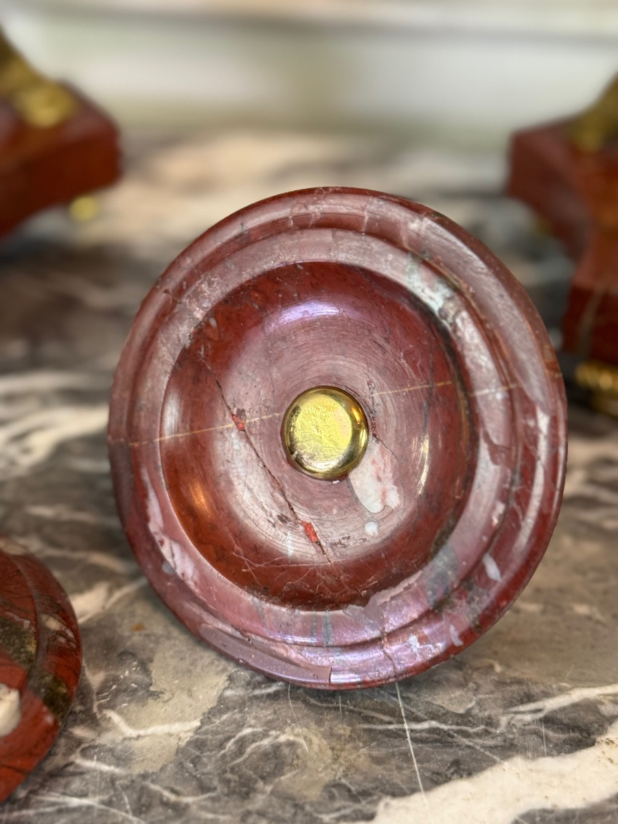 Paire De Vases Tripodes En Marbre Rouge Antique De Style Louis XVI Vers 1880-photo-8