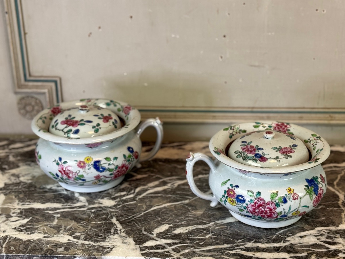 Paire De Pots De Chambres , Porcelaine De Chine Famille Rose, Qianlong, XVIIIéme siècle -photo-2