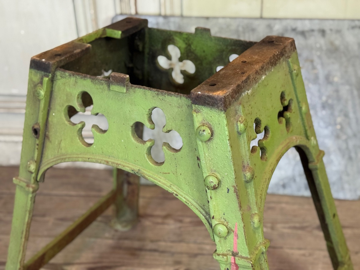 Industrial Metal Table In The Eiffel Style, Original Worn Green Paint, Circa 1900-photo-2