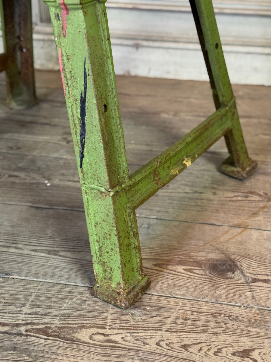 Industrial Metal Table In The Eiffel Style, Original Worn Green Paint, Circa 1900-photo-4