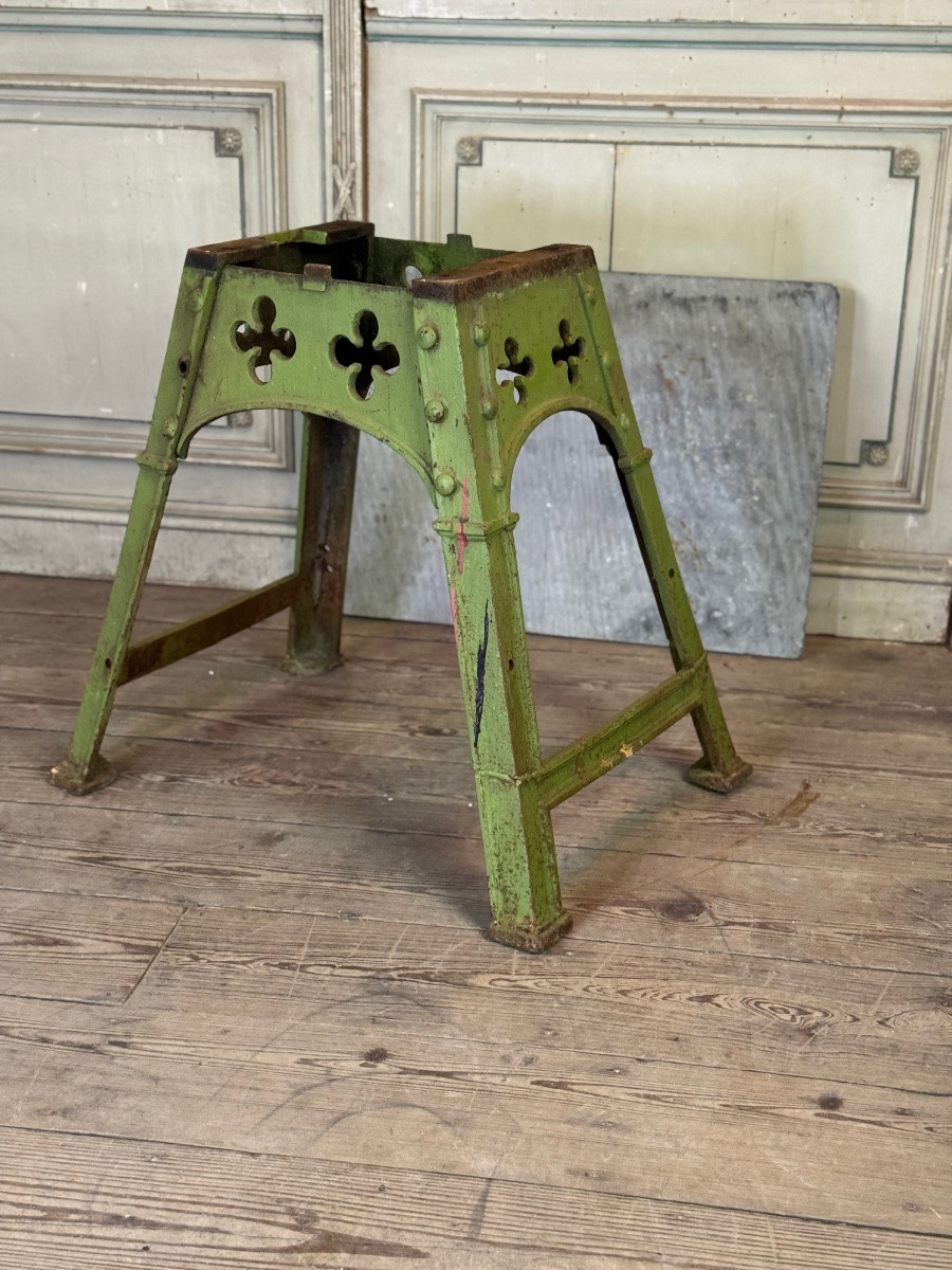 Industrial Metal Table In The Eiffel Style, Original Worn Green Paint, Circa 1900-photo-7
