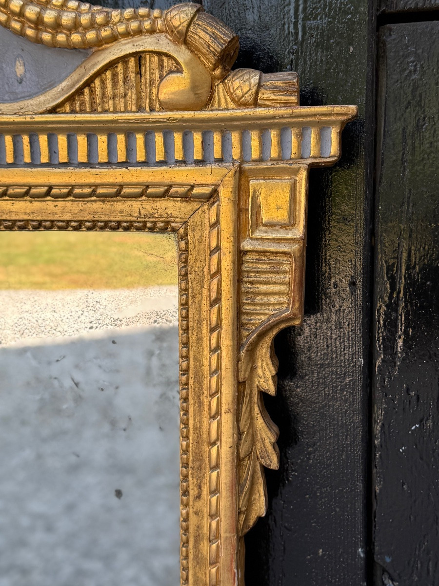 Grand Miroir Aux Colombes Enlacées, Louis XVI, Bois Doré Et Peint, XVIIIème Siècle-photo-2