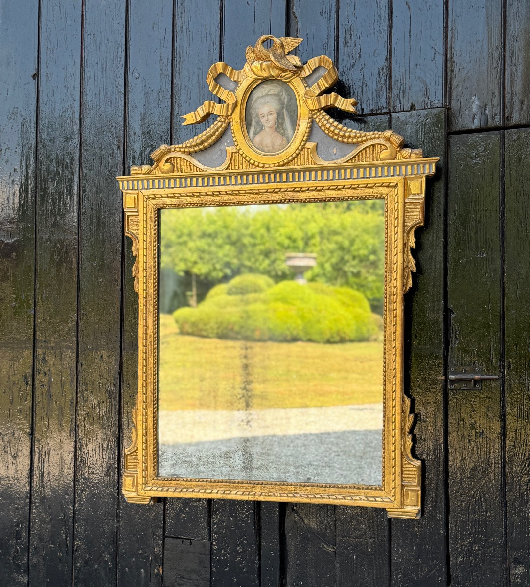 Grand Miroir Aux Colombes Enlacées, Louis XVI, Bois Doré Et Peint, XVIIIème Siècle-photo-5