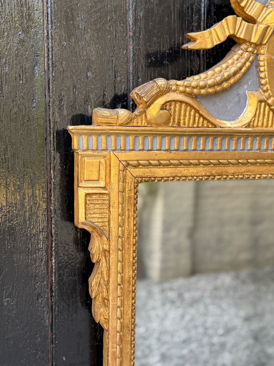 Grand Miroir Aux Colombes Enlacées, Louis XVI, Bois Doré Et Peint, XVIIIème Siècle-photo-7