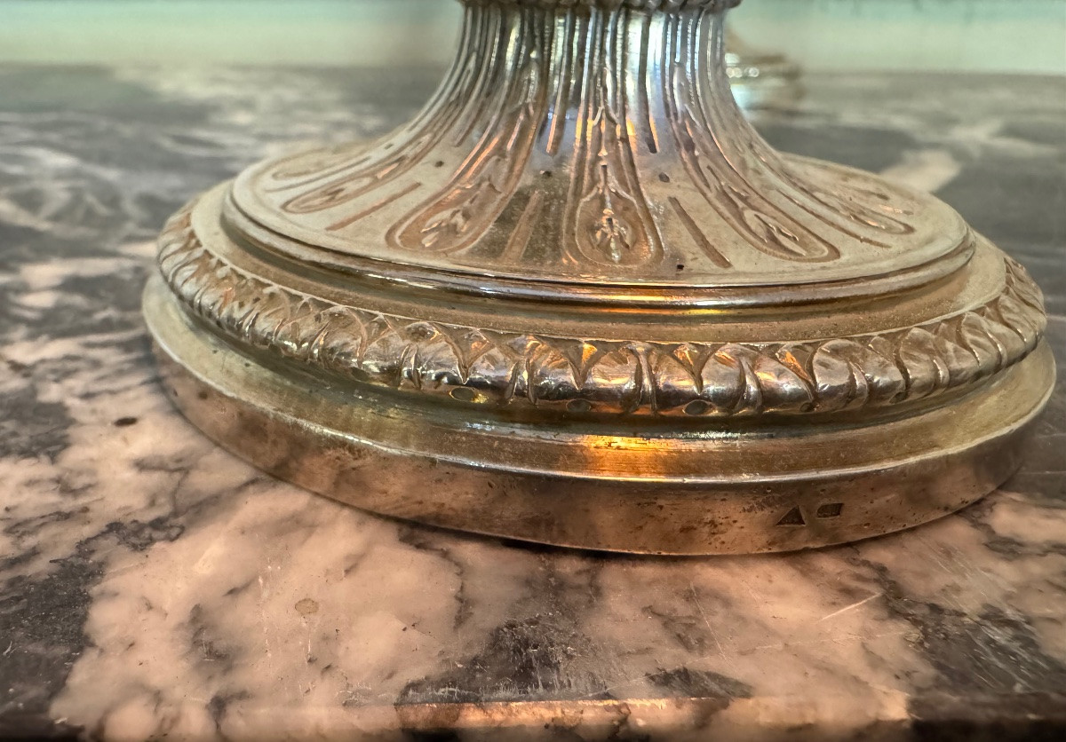 Pair Of Louis XVI Style Wolfers Candlesticks, Solid Silver, 950/1000th Grade Hallmark-photo-4