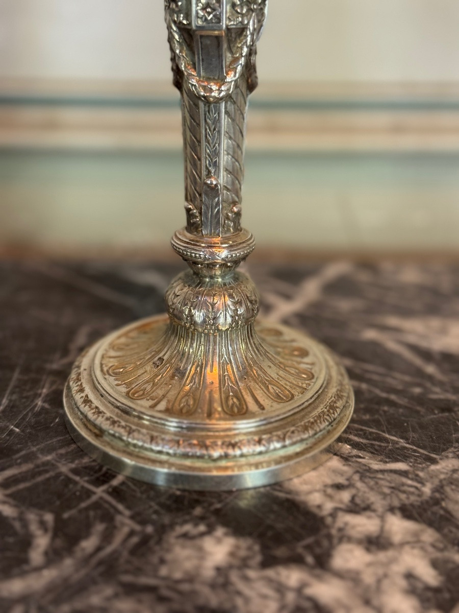 Pair Of Louis XVI Style Wolfers Candlesticks, Solid Silver, 950/1000th Grade Hallmark-photo-4