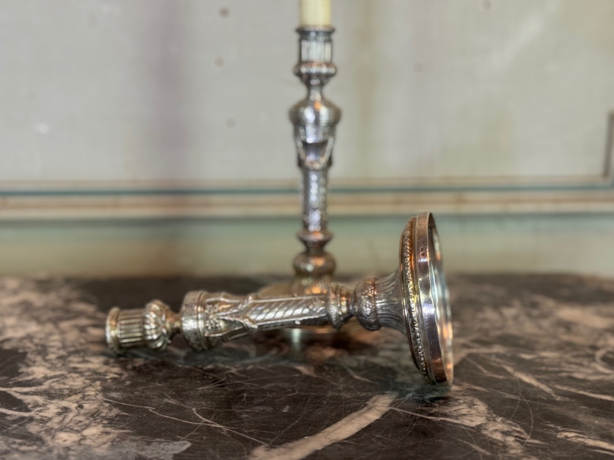 Pair Of Louis XVI Style Wolfers Candlesticks, Solid Silver, 950/1000th Grade Hallmark-photo-6