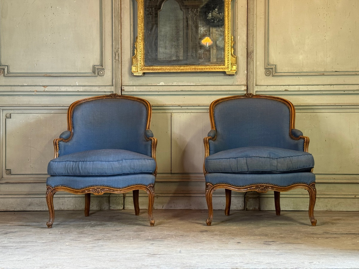 Paire De Bergères Louis XV En Hêtre Mouluré Et Sculpté, XVIIIème siècle -photo-2