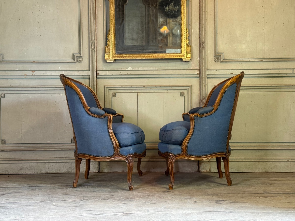 Paire De Bergères Louis XV En Hêtre Mouluré Et Sculpté, XVIIIème siècle -photo-3
