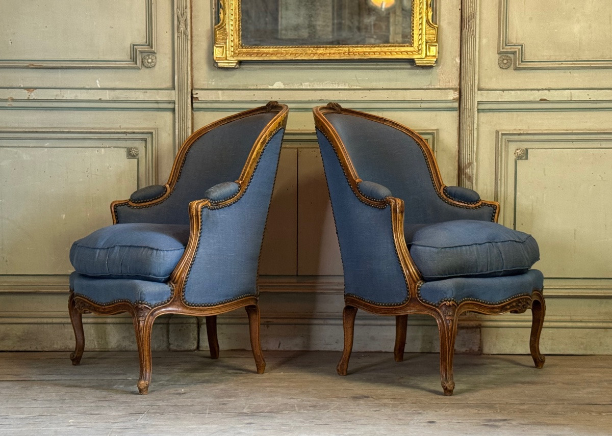 Paire De Bergères Louis XV En Hêtre Mouluré Et Sculpté, XVIIIème siècle -photo-8