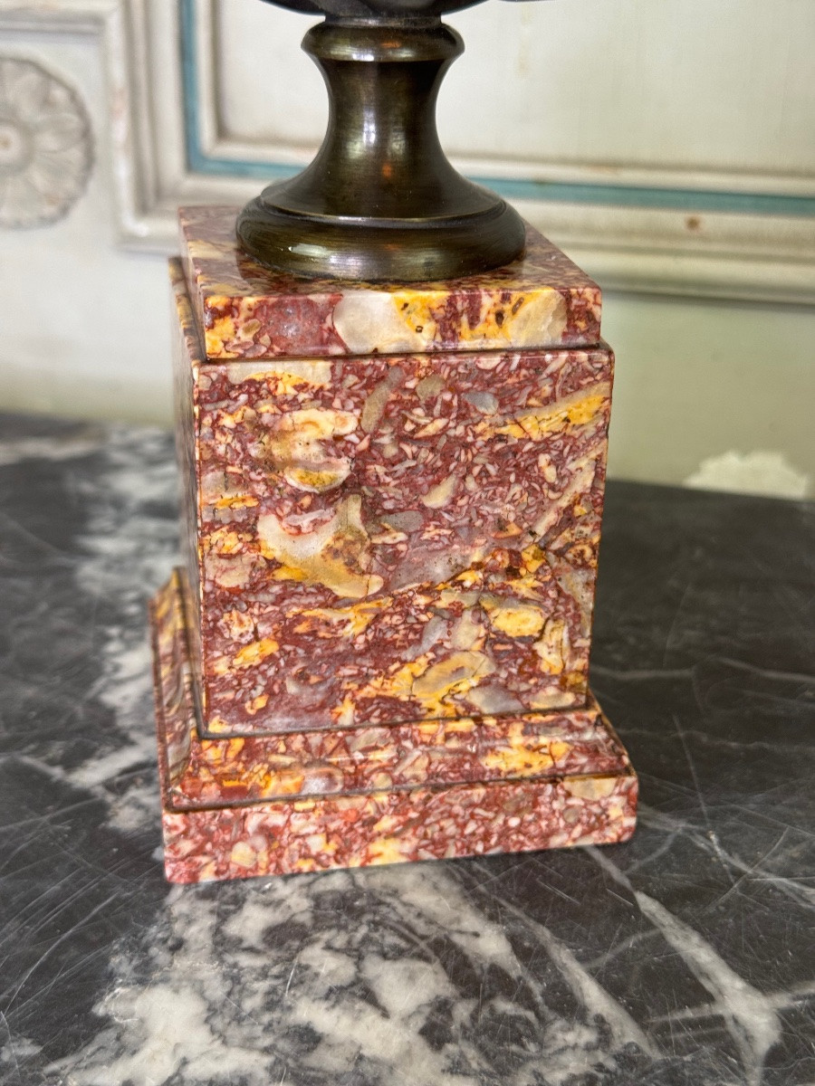 Bronze Bust On A Brocatelle Marble Base, 18th Century-photo-2