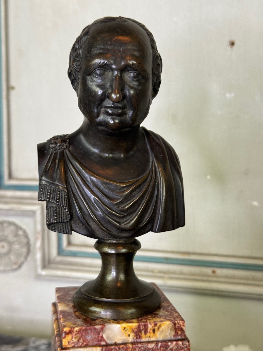 Bronze Bust On A Brocatelle Marble Base, 18th Century-photo-3
