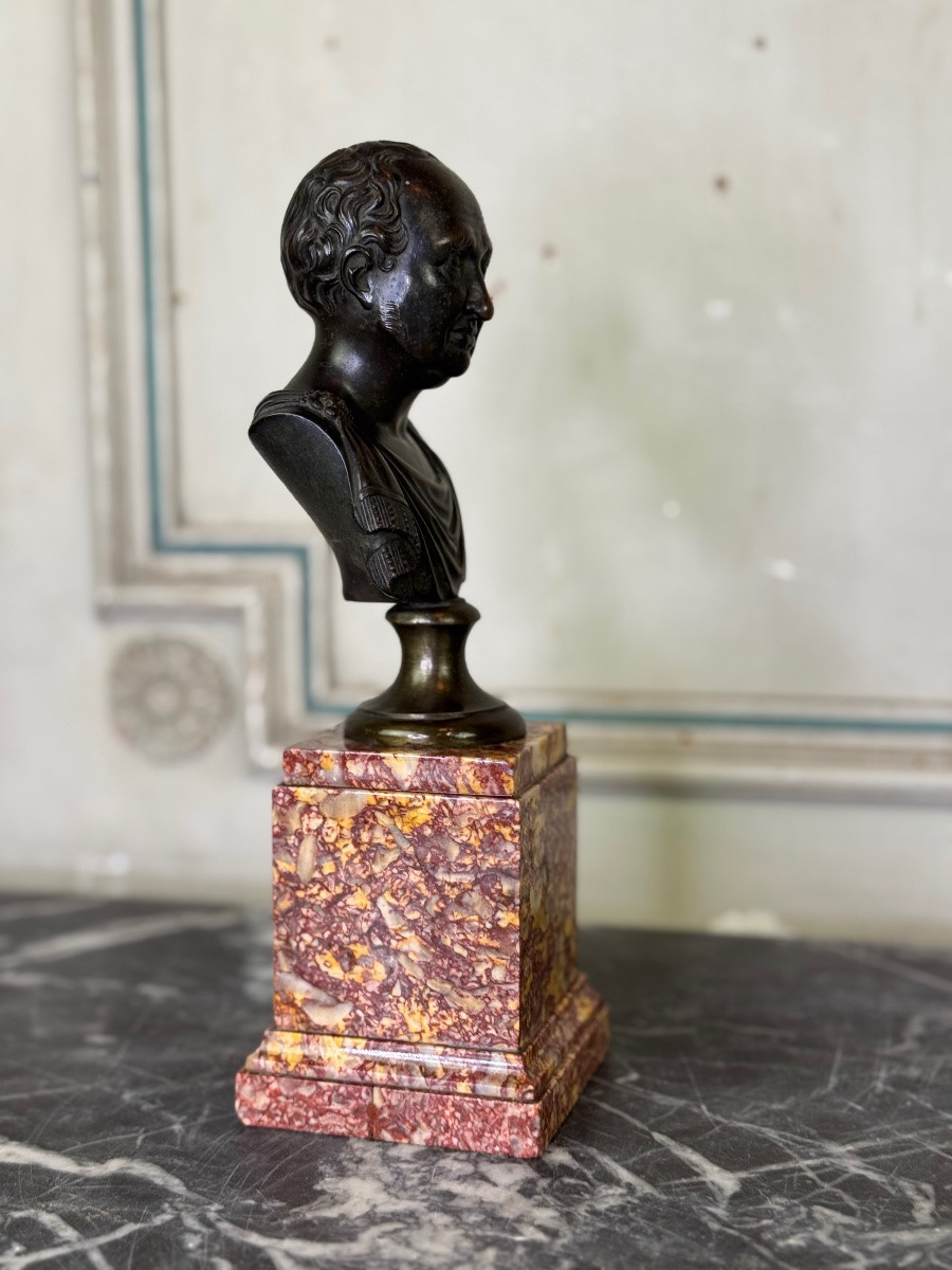 Bronze Bust On A Brocatelle Marble Base, 18th Century-photo-4