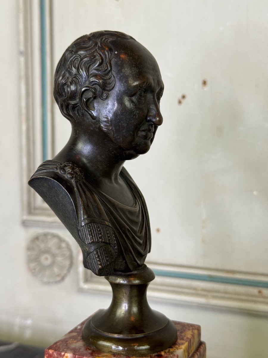 Bronze Bust On A Brocatelle Marble Base, 18th Century-photo-1