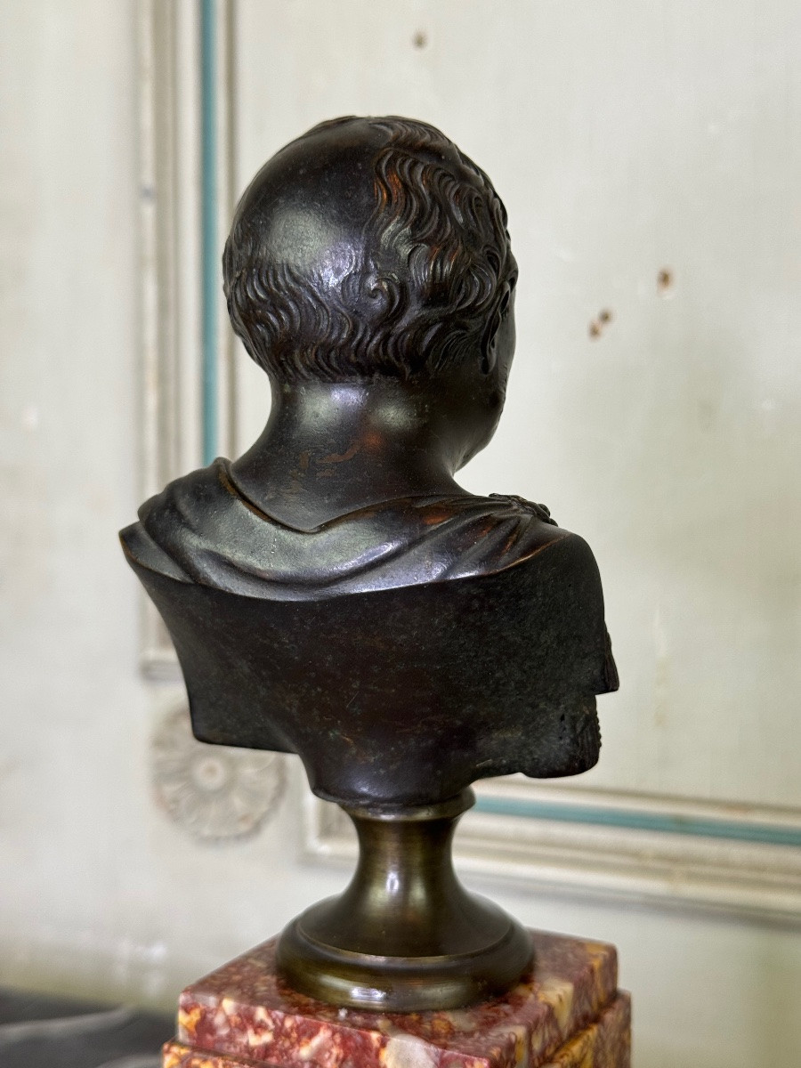 Bronze Bust On A Brocatelle Marble Base, 18th Century-photo-2