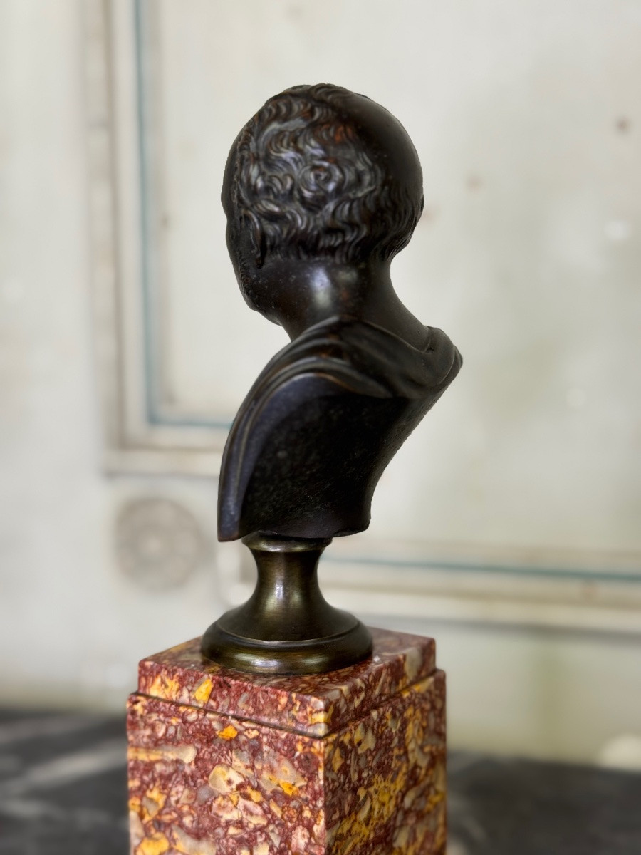 Bronze Bust On A Brocatelle Marble Base, 18th Century-photo-3