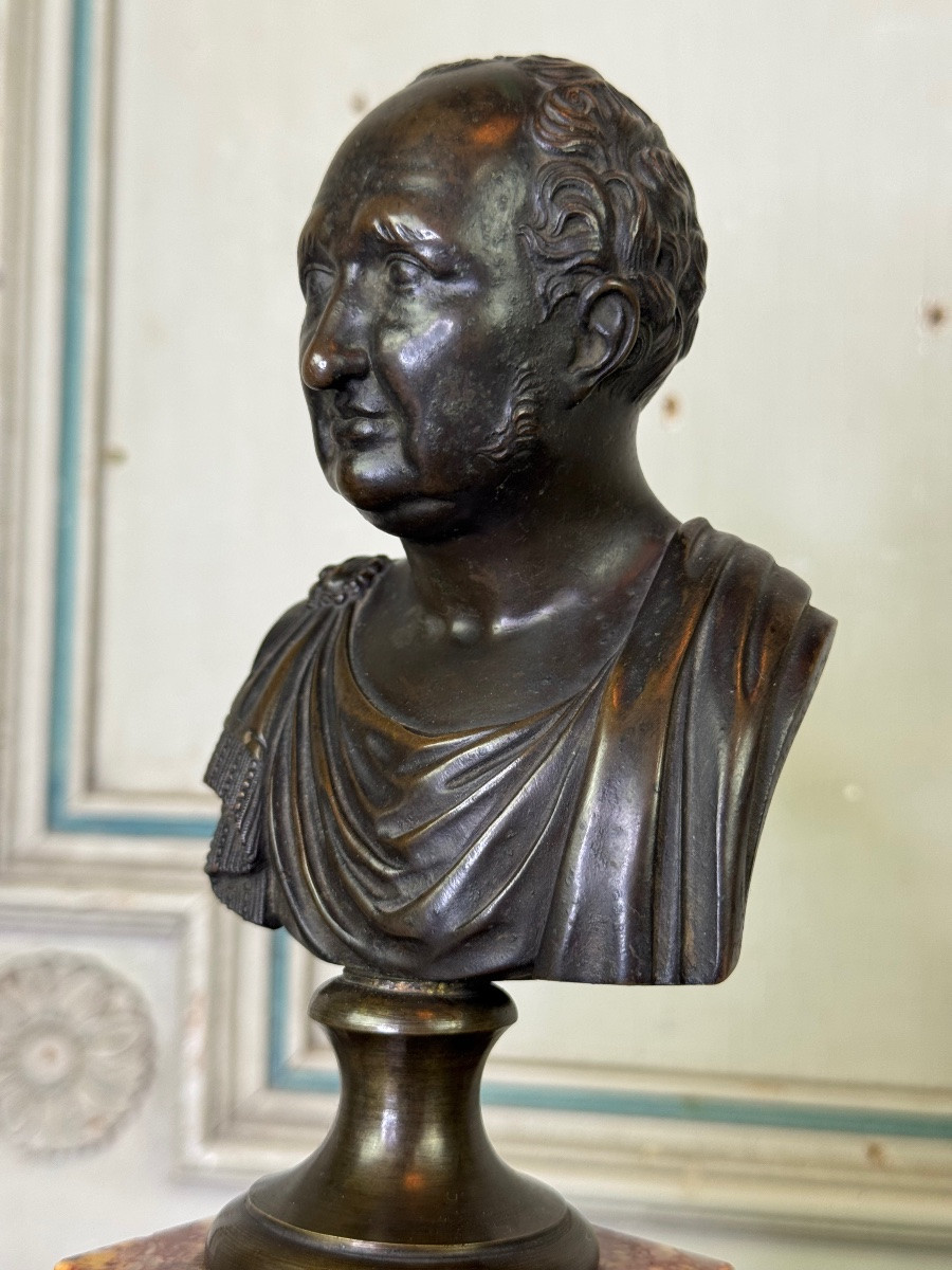 Bronze Bust On A Brocatelle Marble Base, 18th Century-photo-5