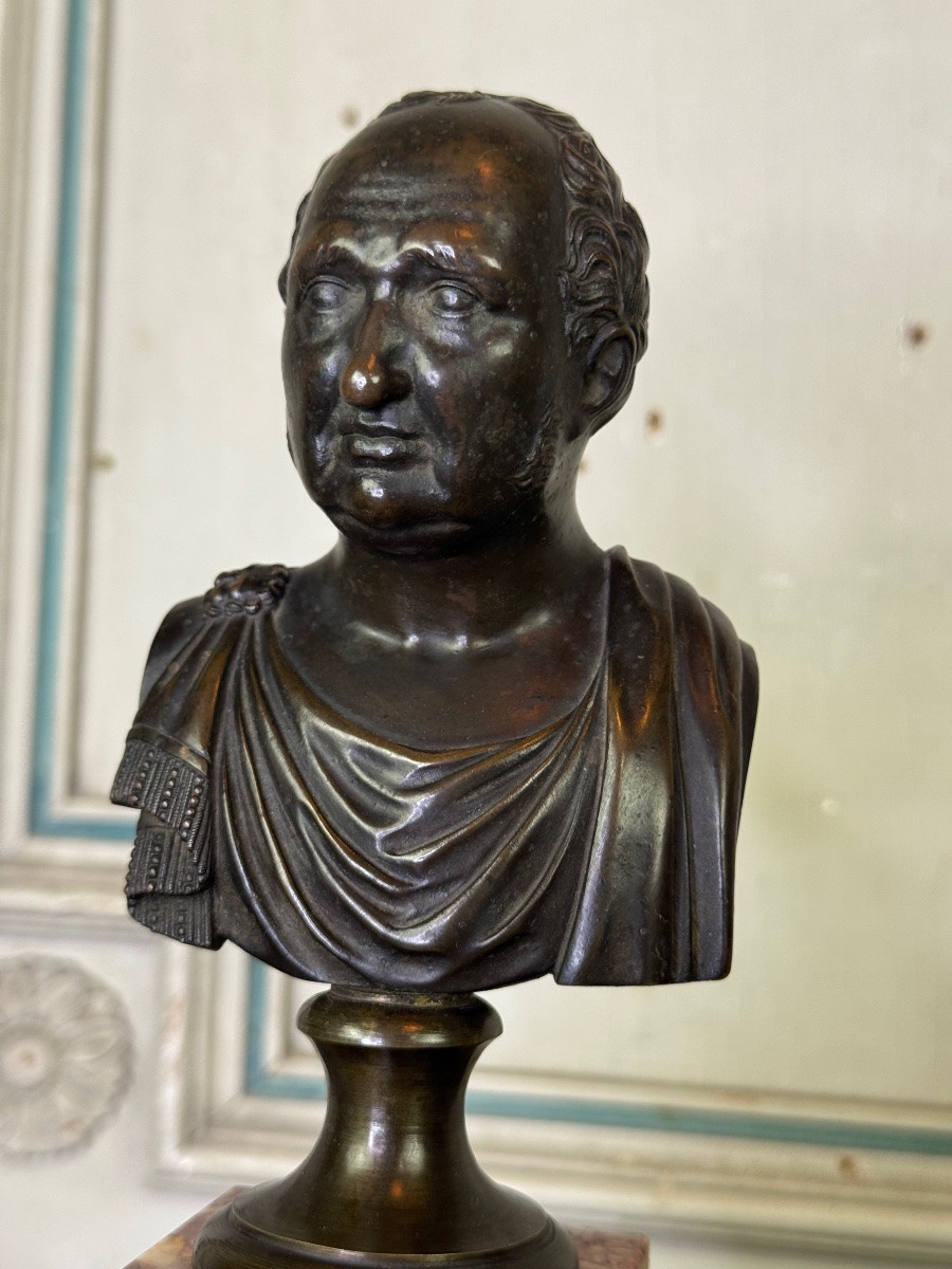 Bronze Bust On A Brocatelle Marble Base, 18th Century-photo-6