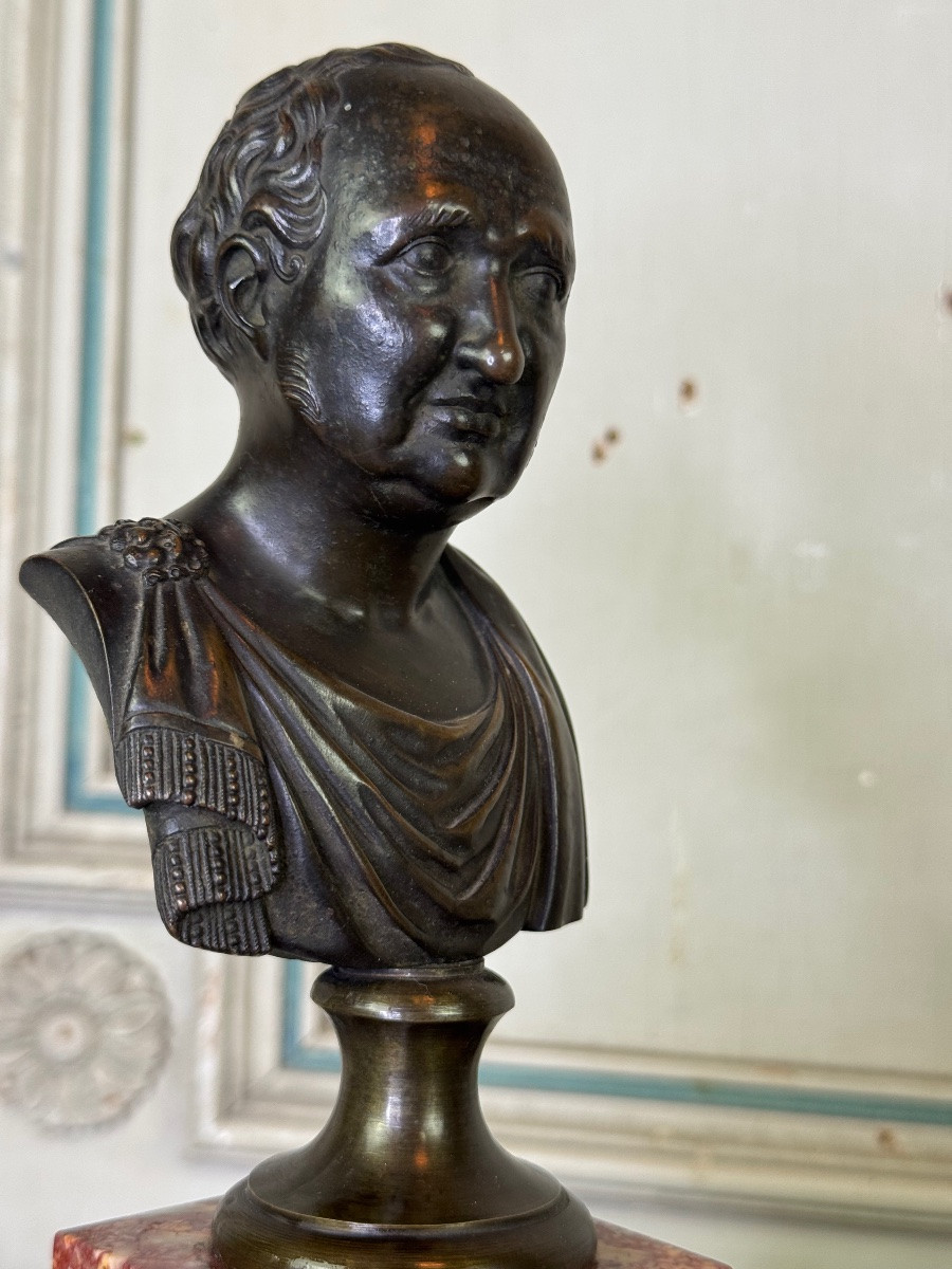 Bronze Bust On A Brocatelle Marble Base, 18th Century-photo-7
