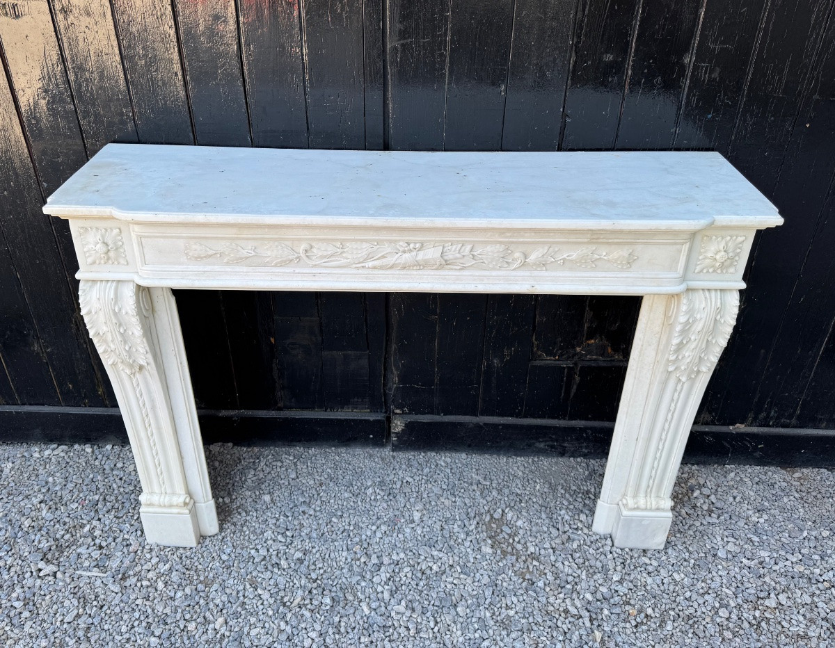 Louis XVI Style Fireplace In Carrara Marble Circa 1880 -photo-3