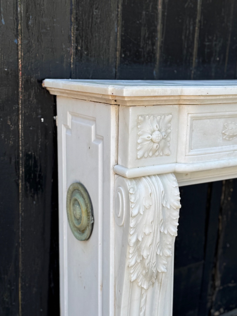 Louis XVI Style Fireplace In Carrara Marble Circa 1880 -photo-2