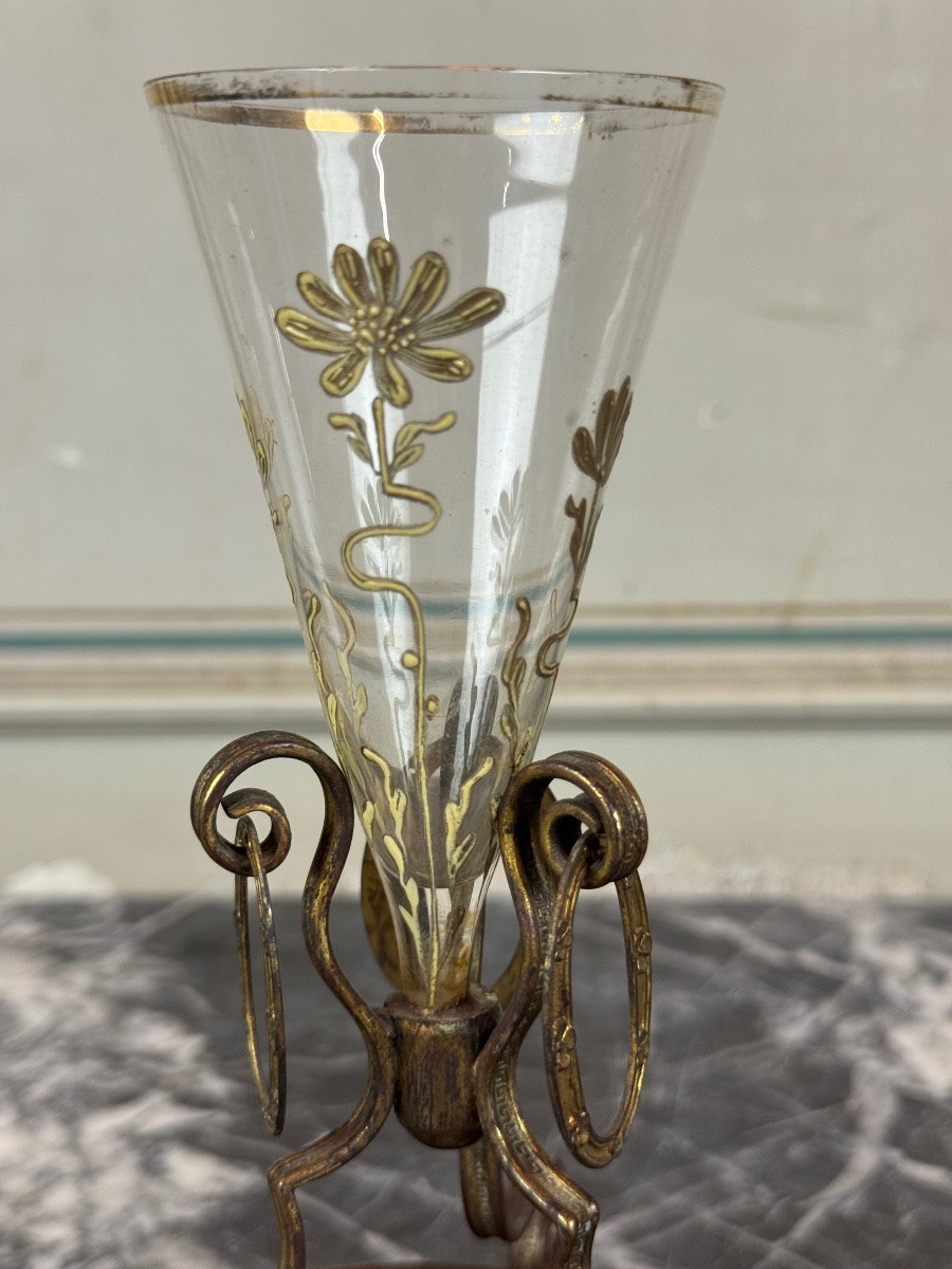 Petit Vase En Verre émaillé, Bronze Et Marqueterie De Marbre, Vers 1880-photo-4