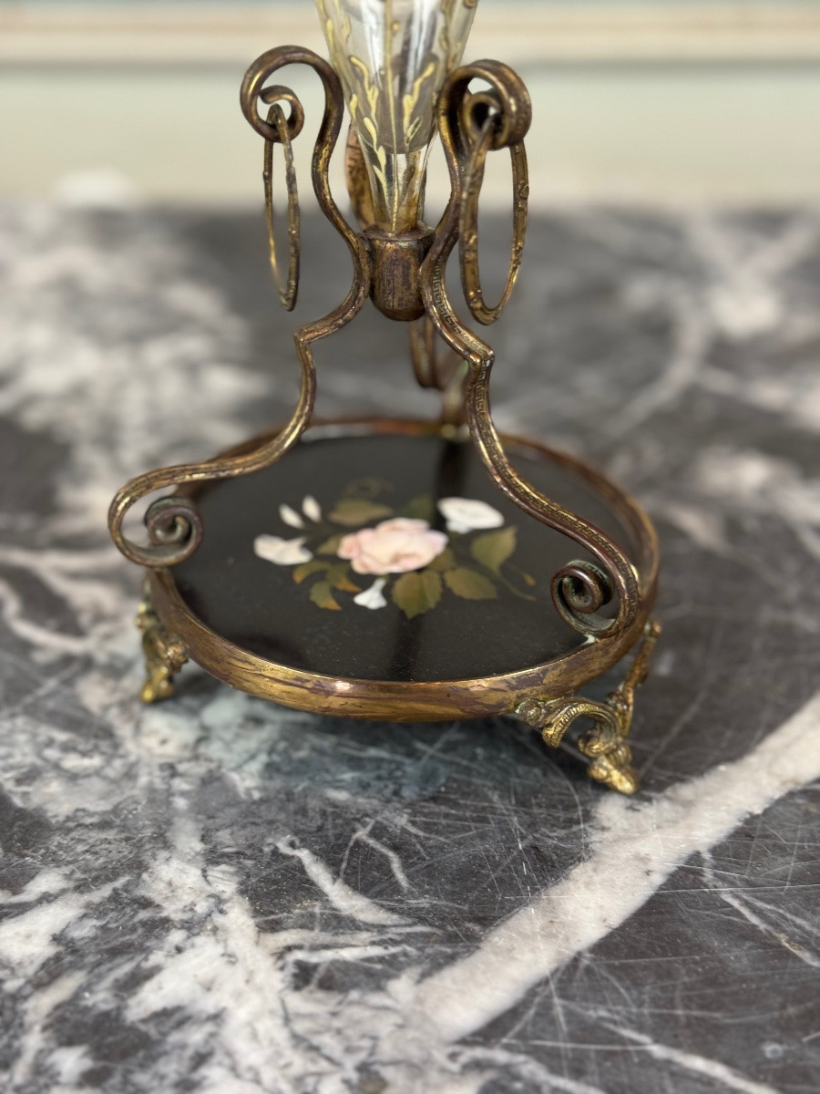 Petit Vase En Verre émaillé, Bronze Et Marqueterie De Marbre, Vers 1880-photo-4