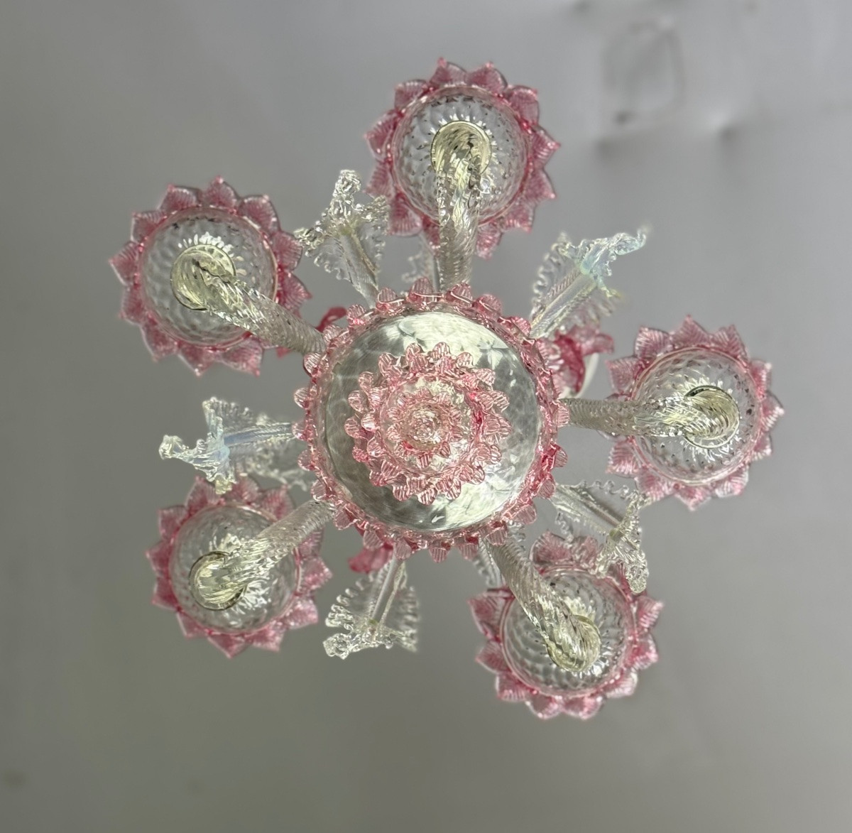 Small Venetian Chandelier In Colorless And Red Murano Glass, Circa 1950-photo-3