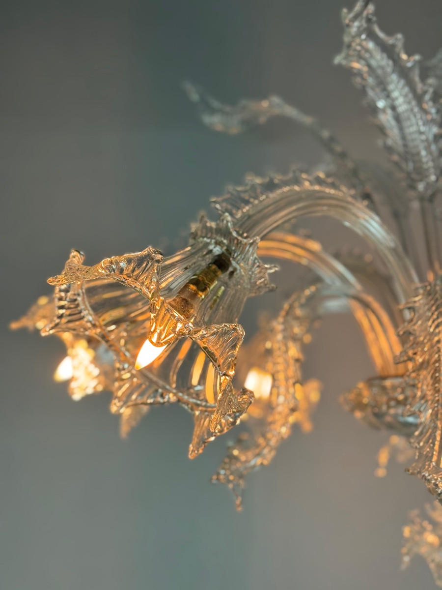 Venetian Chandelier In Colorless Murano Glass, 7 Light Arms Circa 1930-photo-1