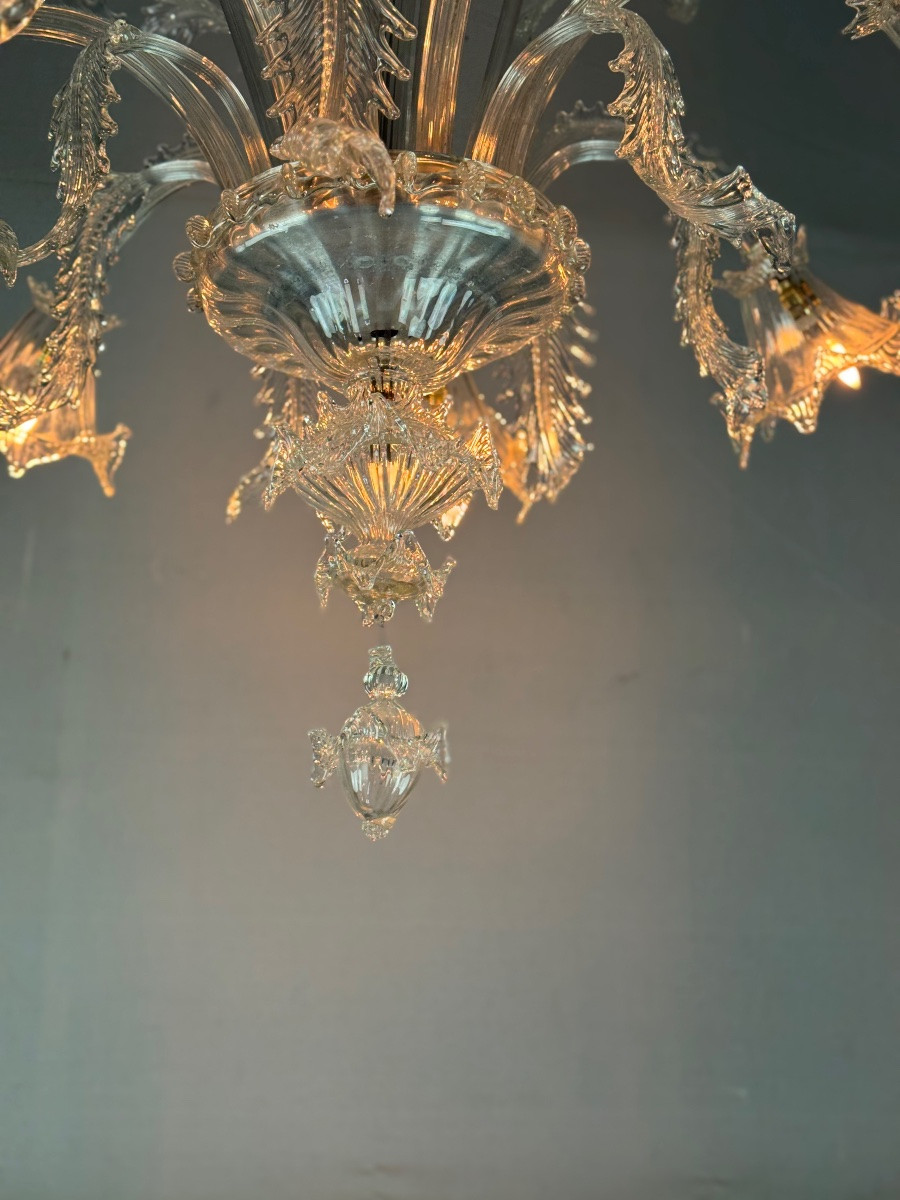 Venetian Chandelier In Colorless Murano Glass, 7 Light Arms Circa 1930-photo-2