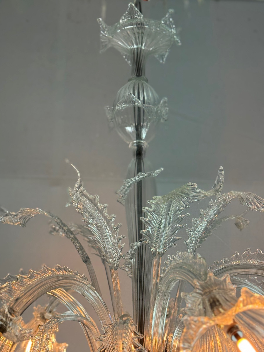 Venetian Chandelier In Colorless Murano Glass, 7 Light Arms Circa 1930-photo-4