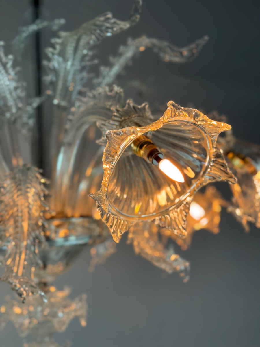 Venetian Chandelier In Colorless Murano Glass, 7 Light Arms Circa 1930-photo-7
