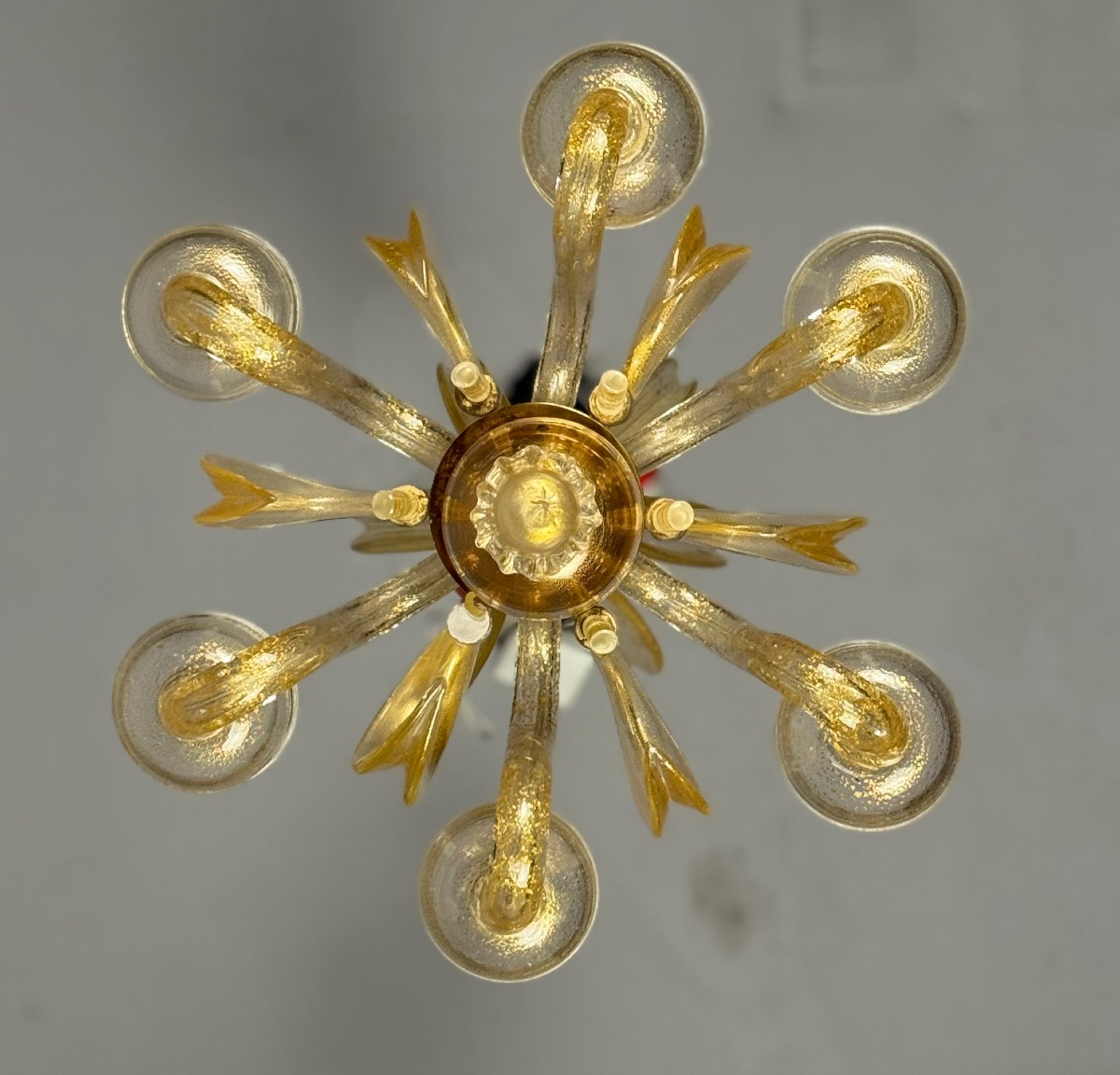 Venetian Murano Glass Chandelier Sprinkled With Gold, Circa 1950-photo-2