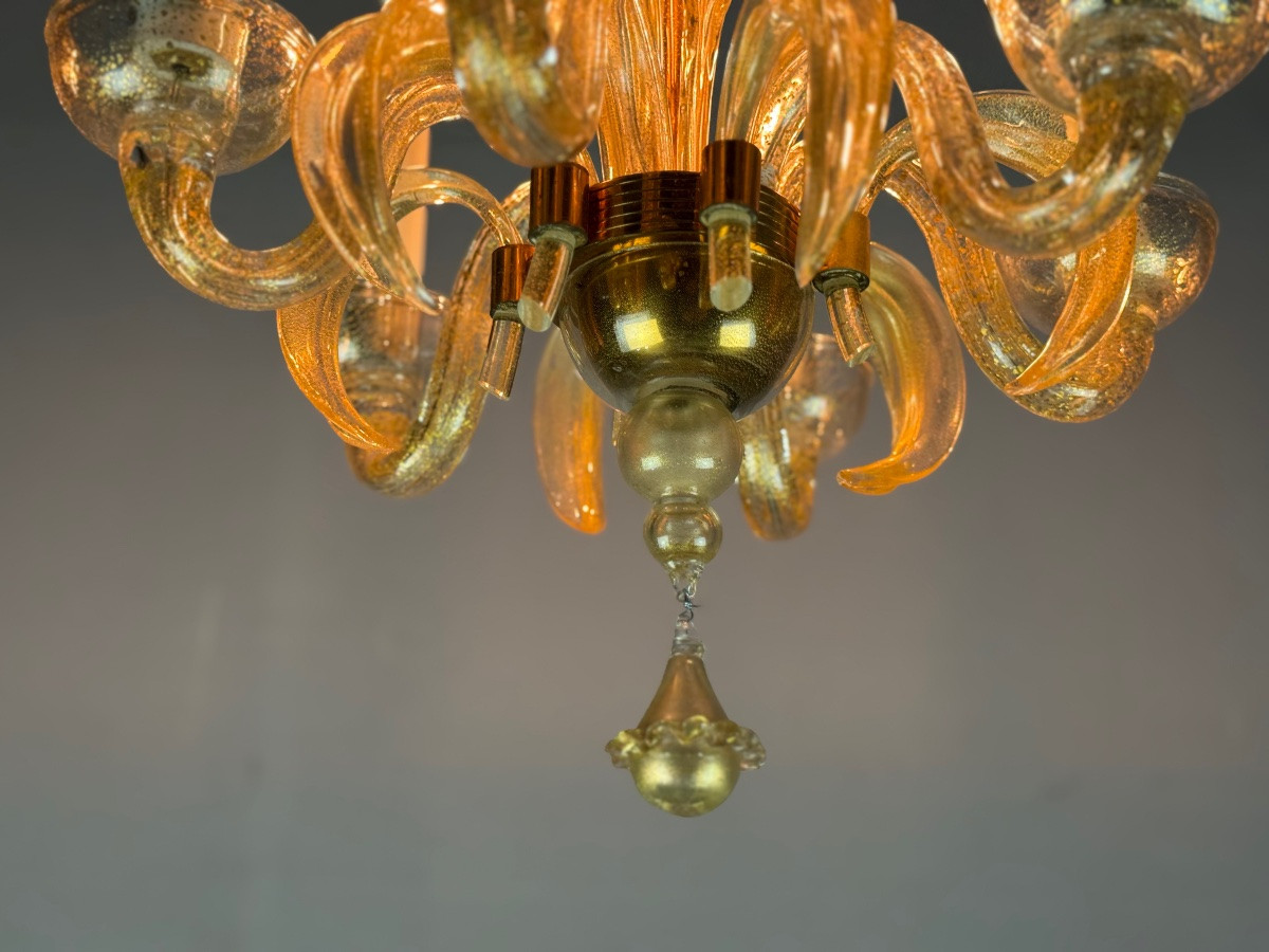 Venetian Murano Glass Chandelier Sprinkled With Gold, Circa 1950-photo-5