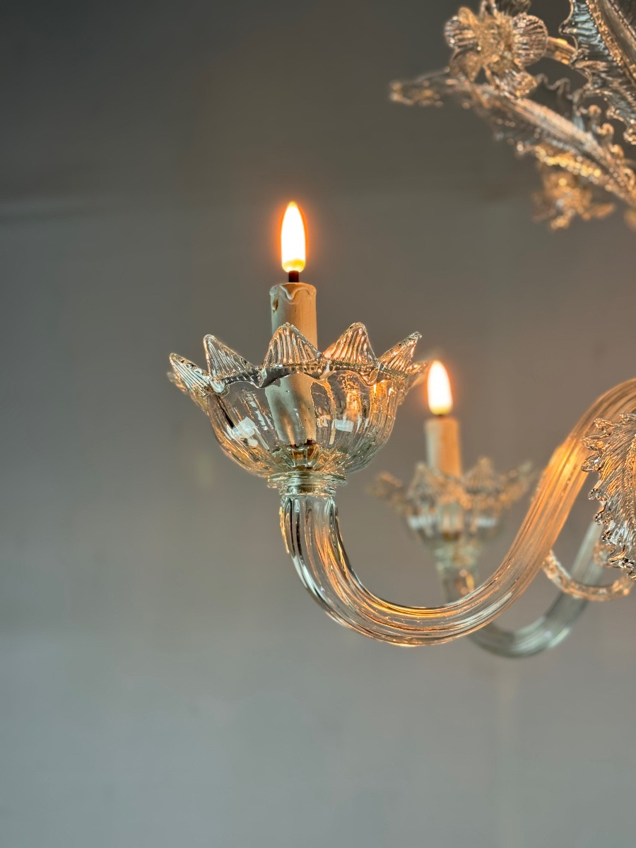 Venetian Murano Glass Chandelier, 6 Light Arms, Circa 1930-photo-1