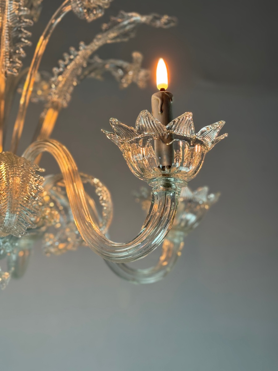 Venetian Murano Glass Chandelier, 6 Light Arms, Circa 1930-photo-2