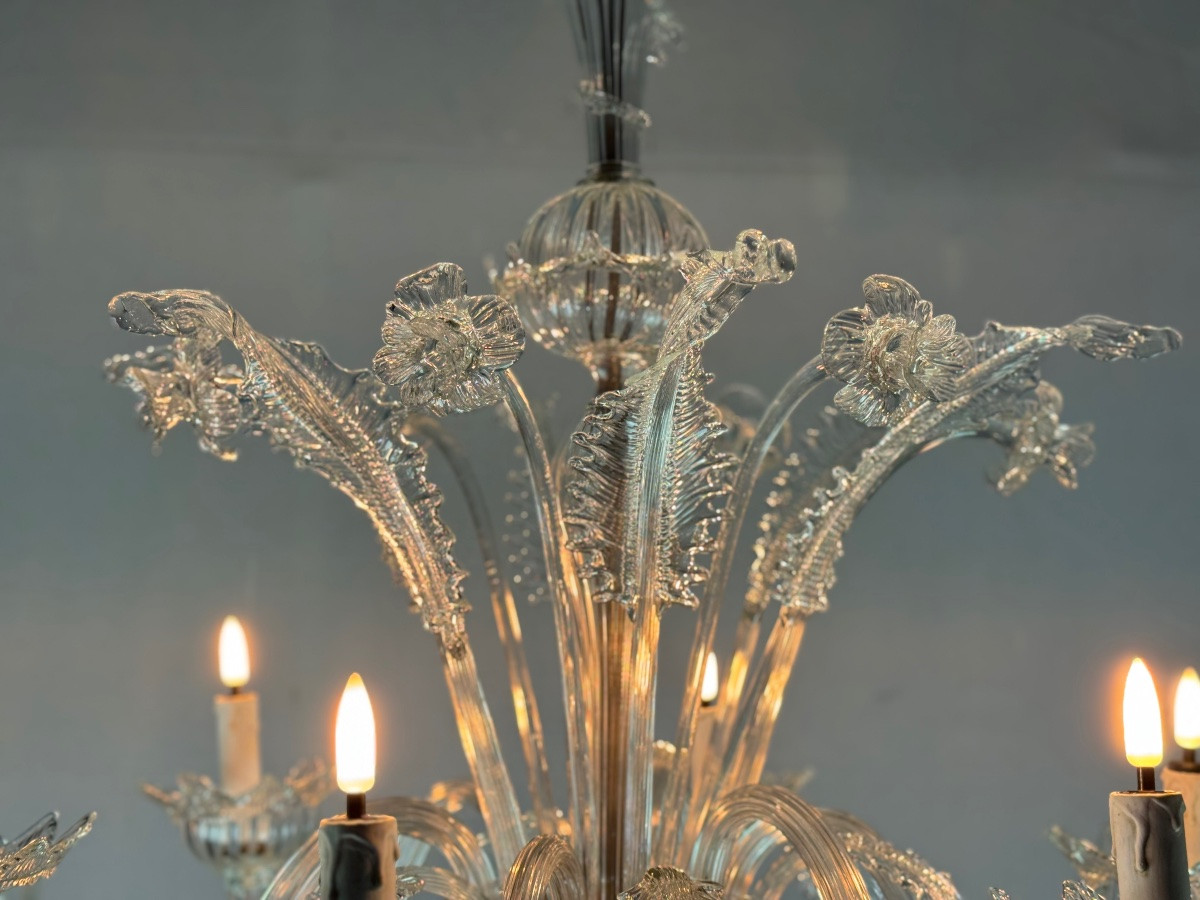 Venetian Murano Glass Chandelier, 6 Light Arms, Circa 1930-photo-4