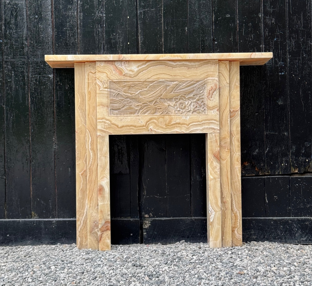Art Deco Fireplace In Beige Onyx Circa 1920 -photo-2