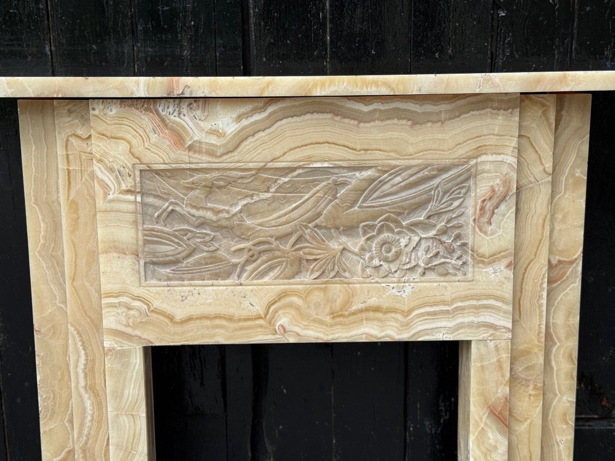 Art Deco Fireplace In Beige Onyx Circa 1920 -photo-2