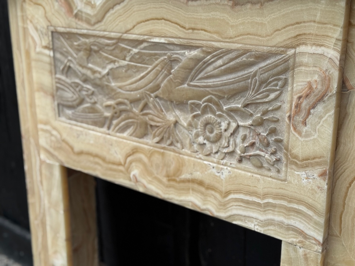 Art Deco Fireplace In Beige Onyx Circa 1920 -photo-3