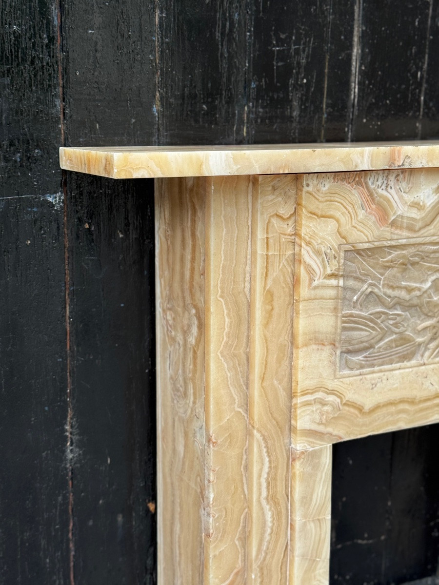Art Deco Fireplace In Beige Onyx Circa 1920 -photo-5