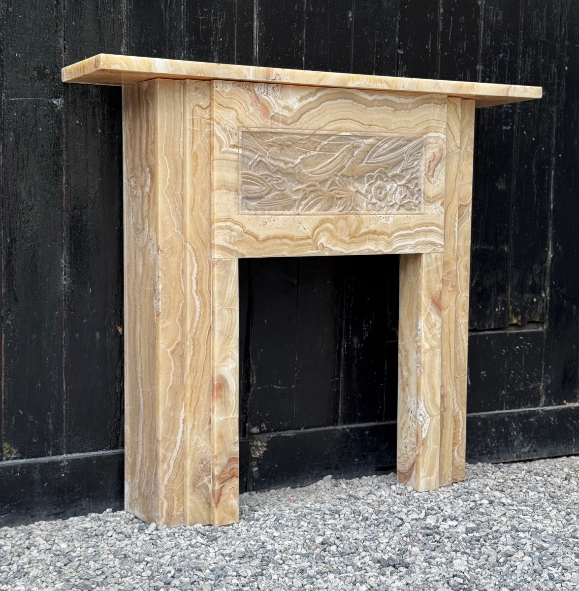 Art Deco Fireplace In Beige Onyx Circa 1920 -photo-7
