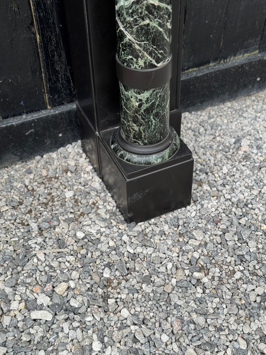 Cheminée Napoléon III en marbre noir de Belgique et vert antique, vers 1880-photo-1