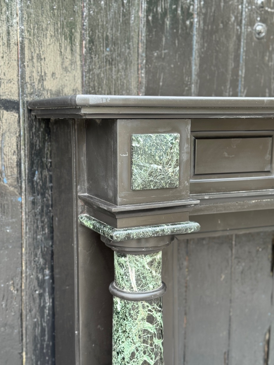 Cheminée Napoléon III en marbre noir de Belgique et vert antique, vers 1880-photo-2