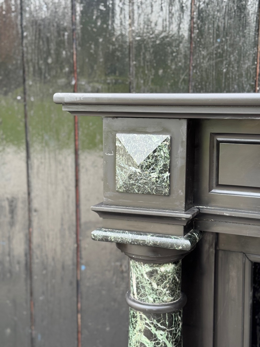 Cheminée Napoléon III en marbre noir de Belgique et vert antique, vers 1880-photo-3