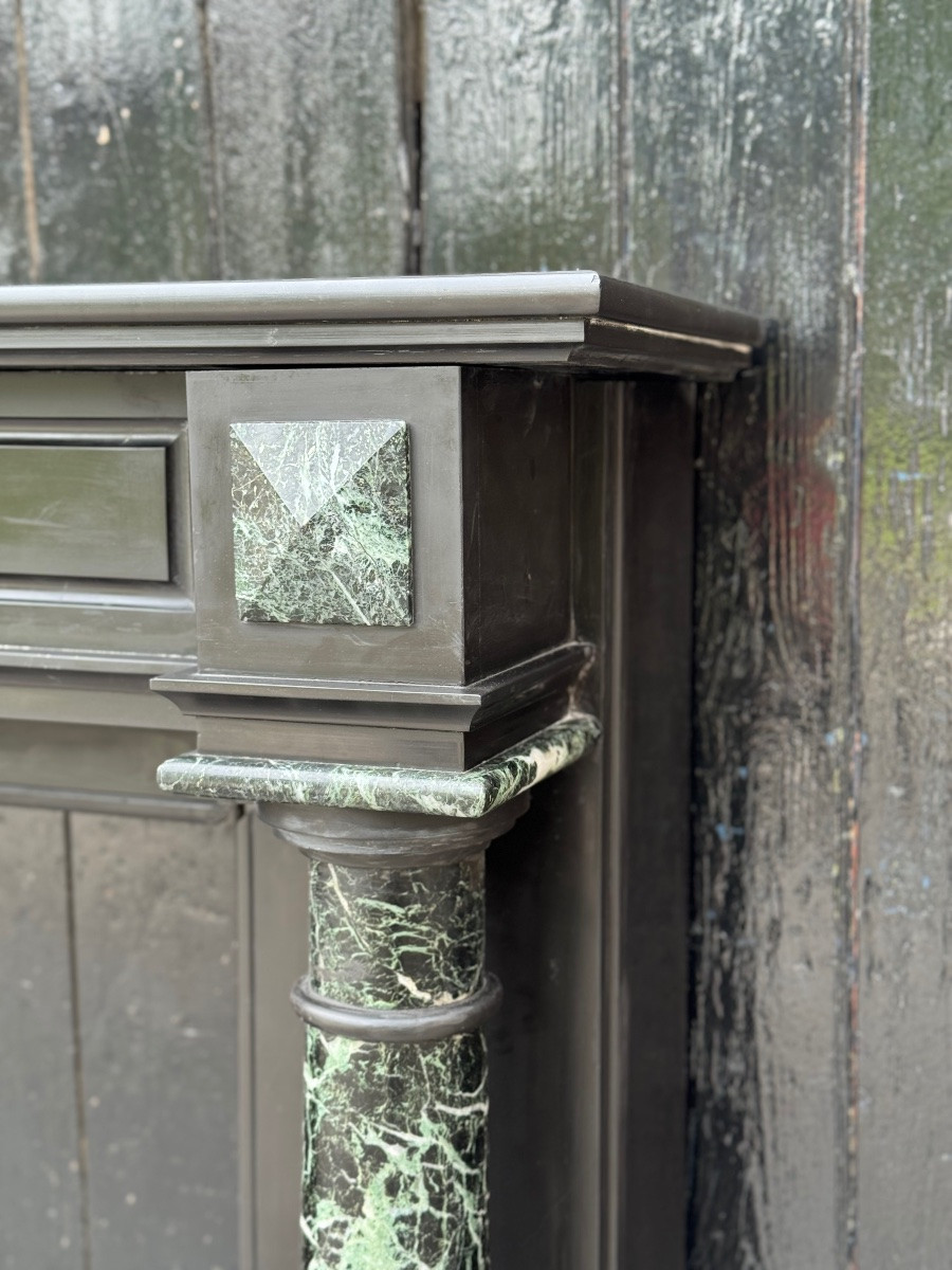 Cheminée Napoléon III en marbre noir de Belgique et vert antique, vers 1880-photo-4