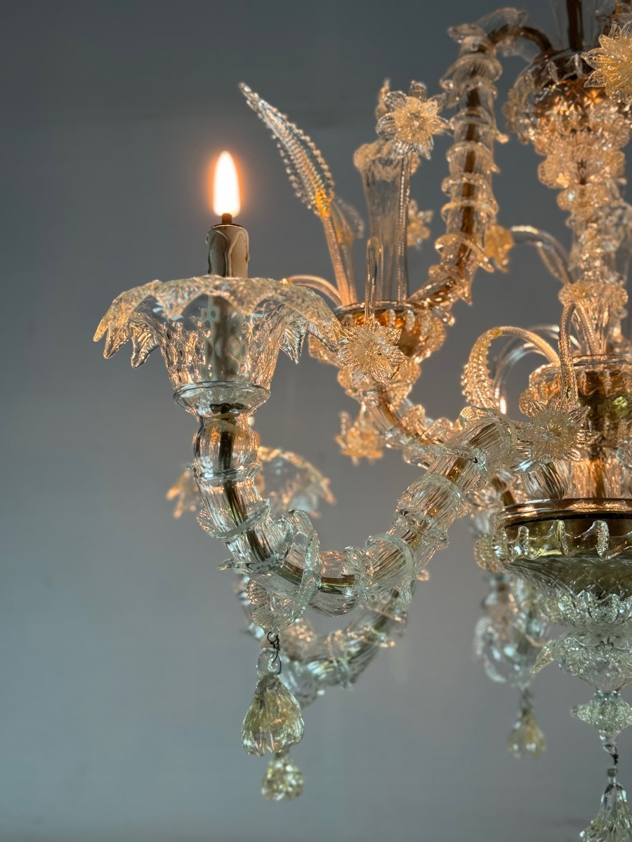 Rezzonico Venetian Chandelier In Gilded Murano Glass, Circa 1940 -photo-2